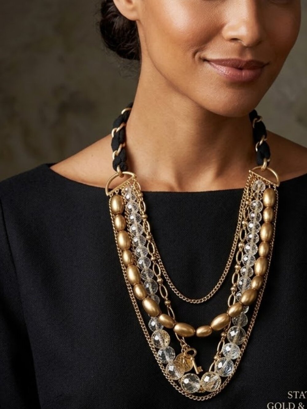 Talbots Elegant Gold and Black Layered Necklace NEVER WORN